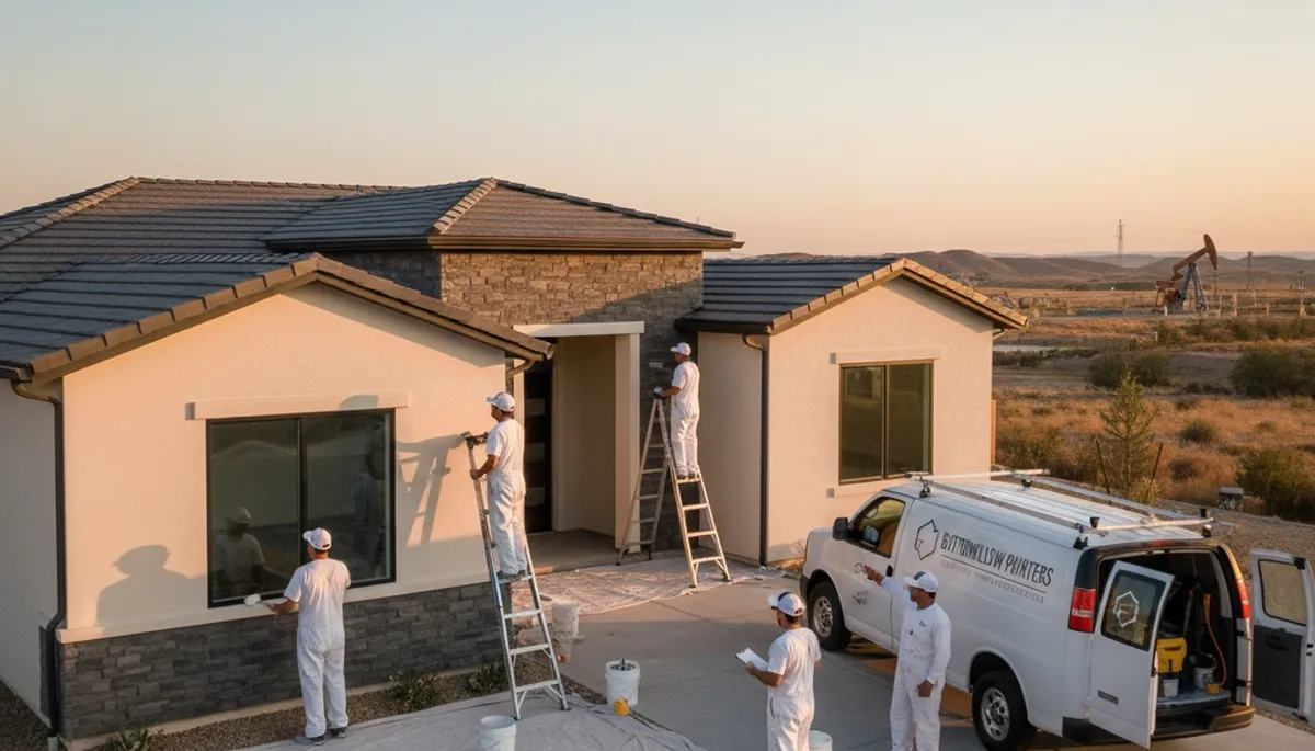 Professional house painters working on exterior home in Bakersfield, CA