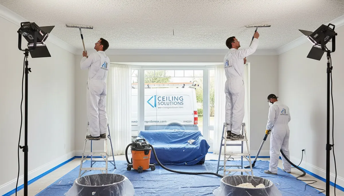 Professional popcorn ceiling removal by house painters in Bakersfield, CA creating smooth finishes